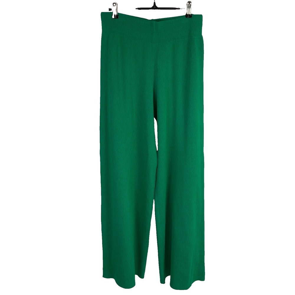 Zenana Kelly Green High-Waisted Ribbed Wide Leg Lounge Pants Size M